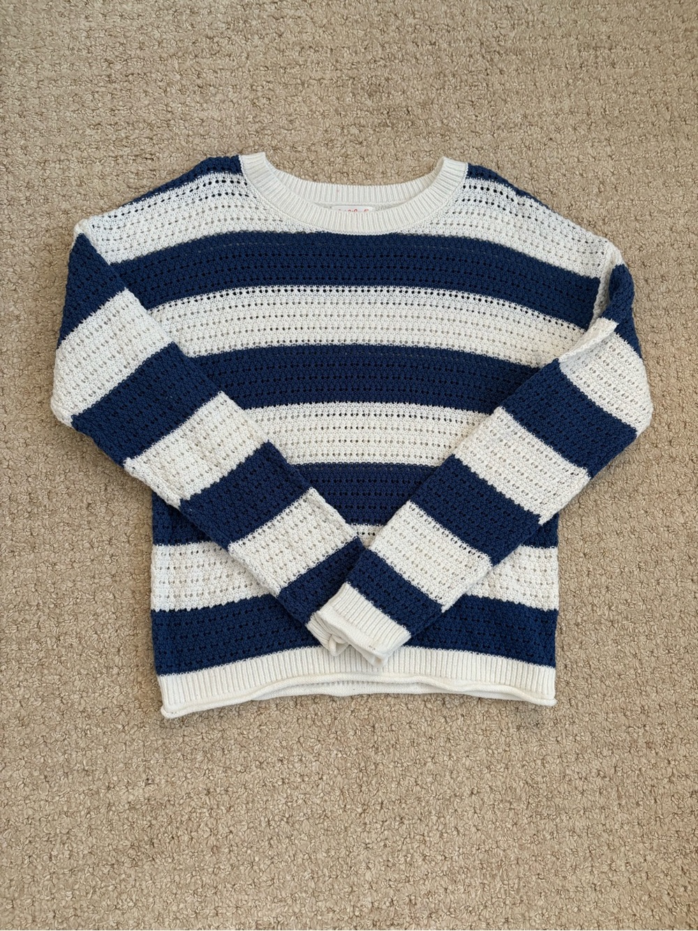 Girls Navy and White Striped Sweater
